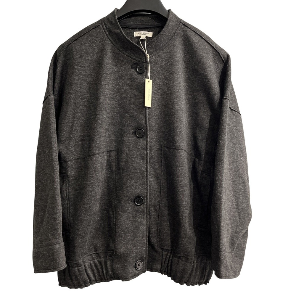 Max Studio Bomber Jacket Black Charcoal Button‎ Front Womens S Office Career